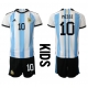 Argentiina Lionel Messi #10 Kotipaita Lapsille MM-kisat 2022 Lyhythihainen (+ Lyhyet housut)
