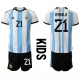 Argentiina Paulo Dybala #21 Kotipaita Lapsille MM-kisat 2022 Lyhythihainen (+ Lyhyet housut)
